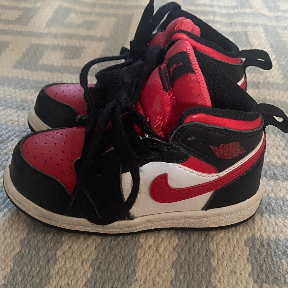 Kids Jordans Red and Black Sneakers